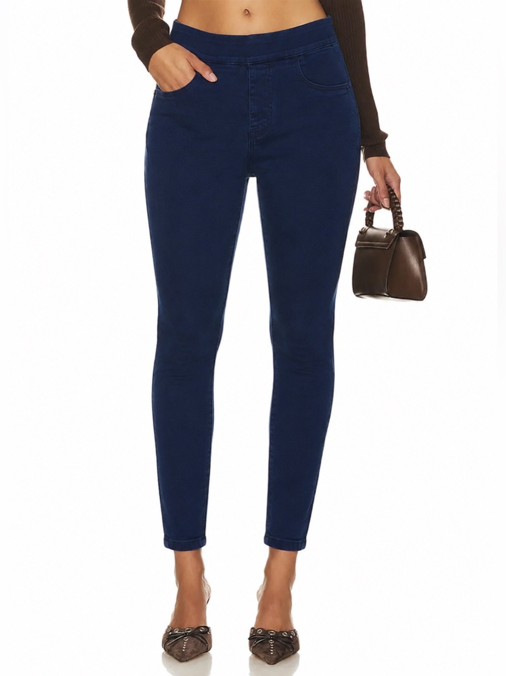 Old Navy Super Skinny Mid Rise Pull On Denim Jeggings Dark Indigo Stretch 8 10